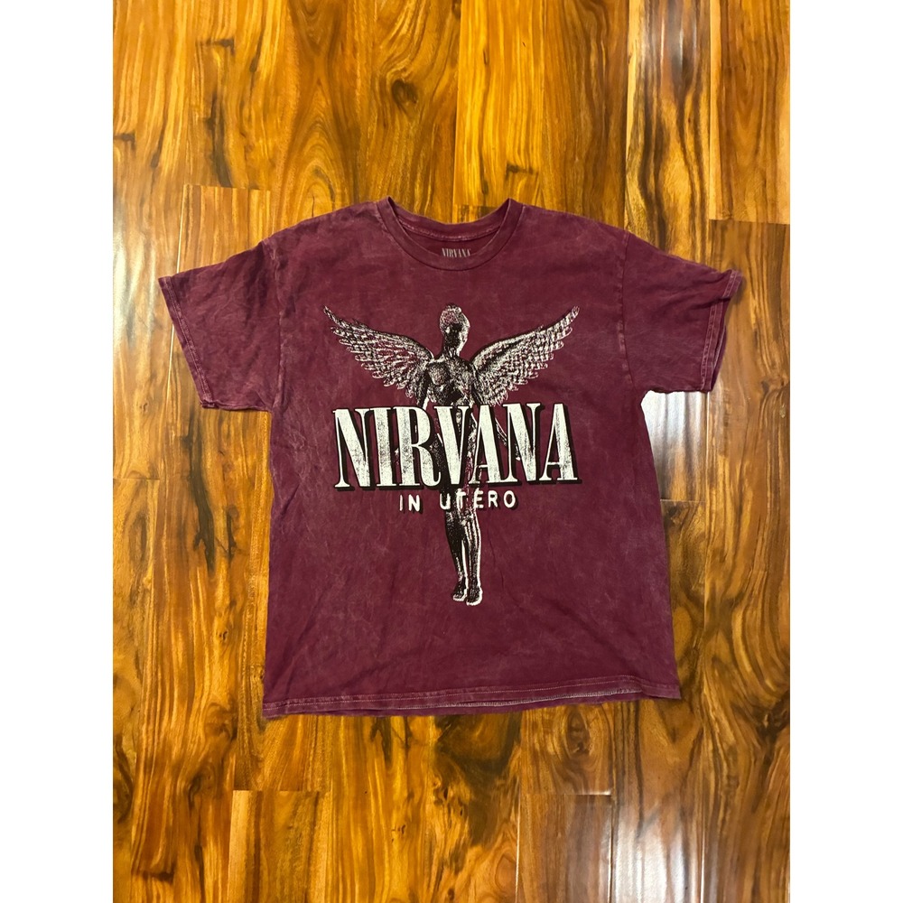 Nirvana In Utero Graphic T-Shirt Washed Burgundy Maroon 93 Back Print Large